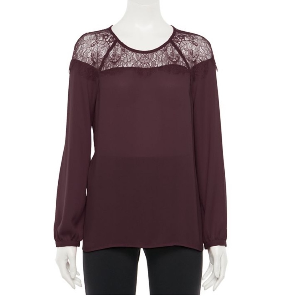 NWT Apt. 9 midnight jam lace yoke blouse size large